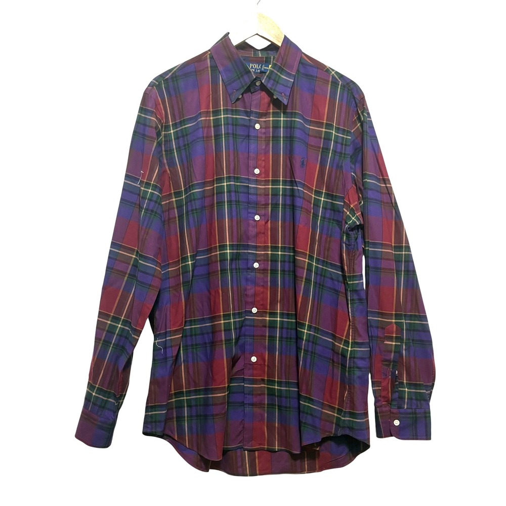 Polo Ralph Lauren Mens Classic Fit Shirt L Multicolor Plaid Button Down‎ Preppy